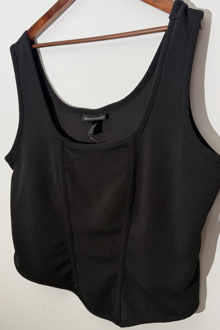 Ashley Stewart Black Ribbed Knit Corset Style Tank Top Slim Fit Size 22/24