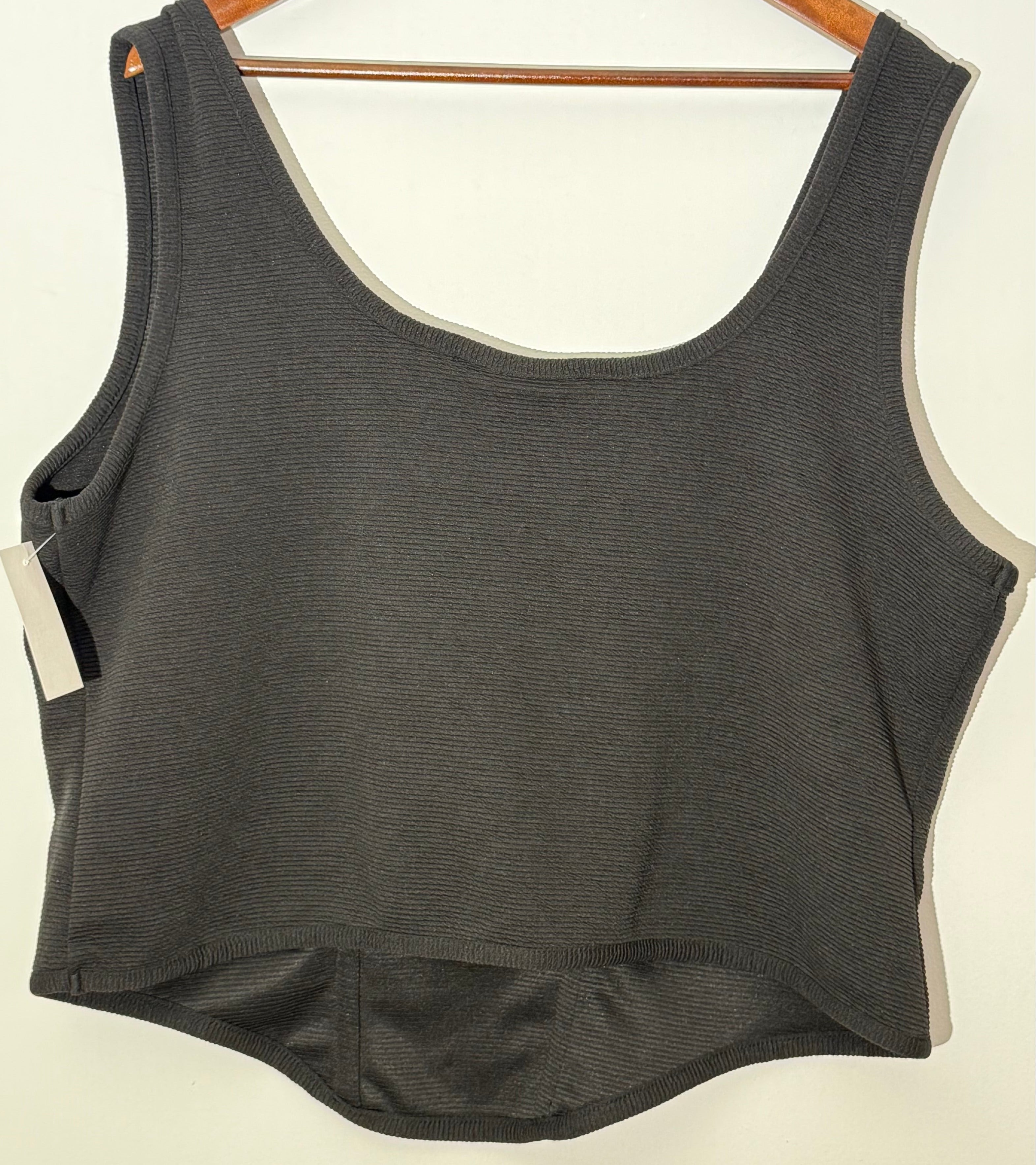 Ashley Stewart Black Ribbed Knit Corset Style Tank Top Slim Fit Size 22/24