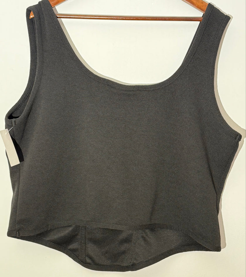 Ashley Stewart Black Ribbed Knit Corset Style Tank Top Slim Fit Size 22/24