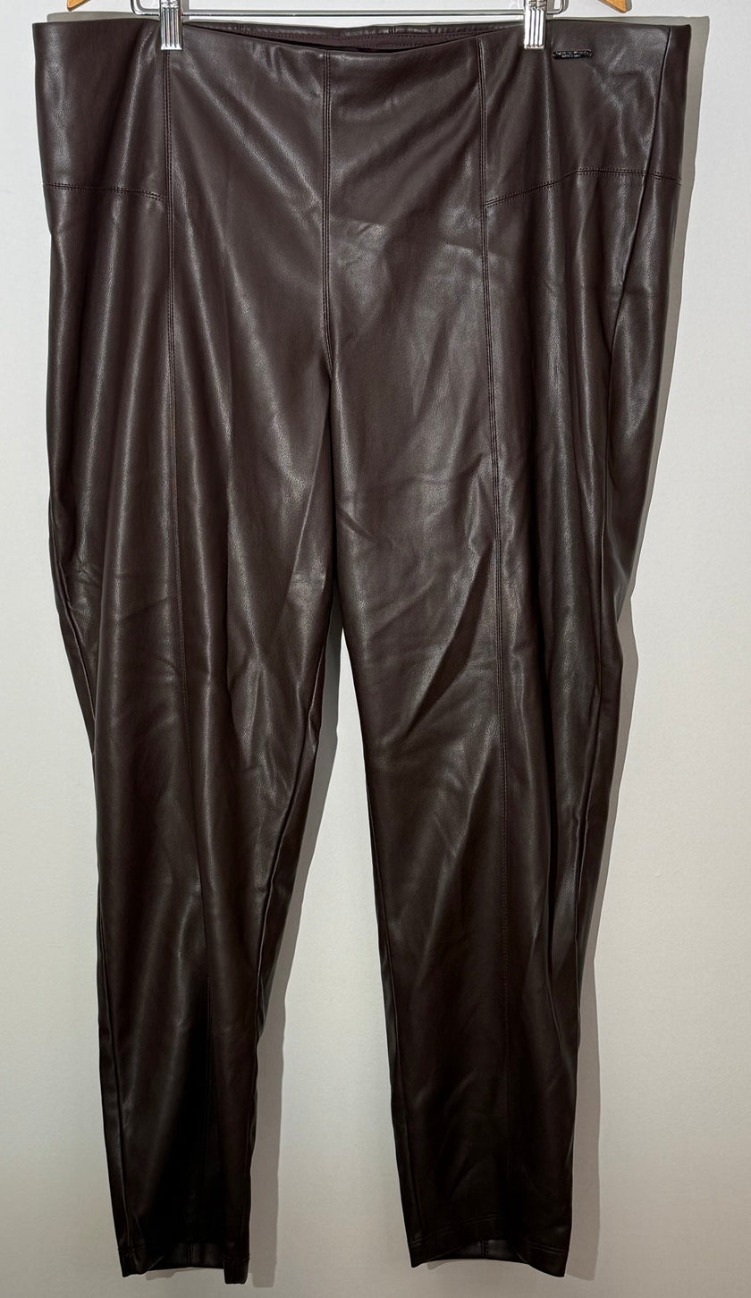 Marc New York Espresso Faux Leather Full Control Waistband Leggings Ankle Length Size 3X