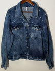 Denim Jacket Acid Wash Faux Pearl Embellished Denim Jacket Boxy Fit Size 2X