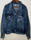 Denim Jacket Acid Wash Faux Pearl Embellished Denim Jacket Boxy Fit Size 2X