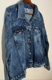 Denim Jacket Acid Wash Faux Pearl Embellished Denim Jacket Boxy Fit Size 2X