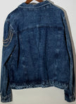 Denim Jacket Acid Wash Faux Pearl Embellished Denim Jacket Boxy Fit Size 2X