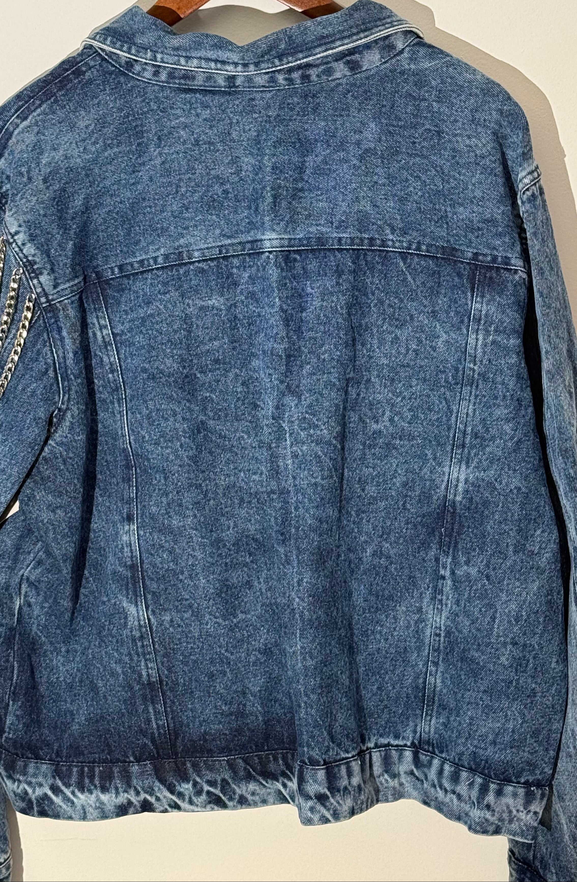 Denim Jacket Acid Wash Faux Pearl Embellished Denim Jacket Boxy Fit Size 2X
