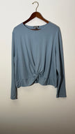 Feathers Light Blue Front Knot Twist Long Sleeve Ribbed Knit Top, Size 3X