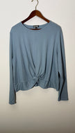 Feathers Light Blue Front Knot Twist Long Sleeve Ribbed Knit Top, Size 3X