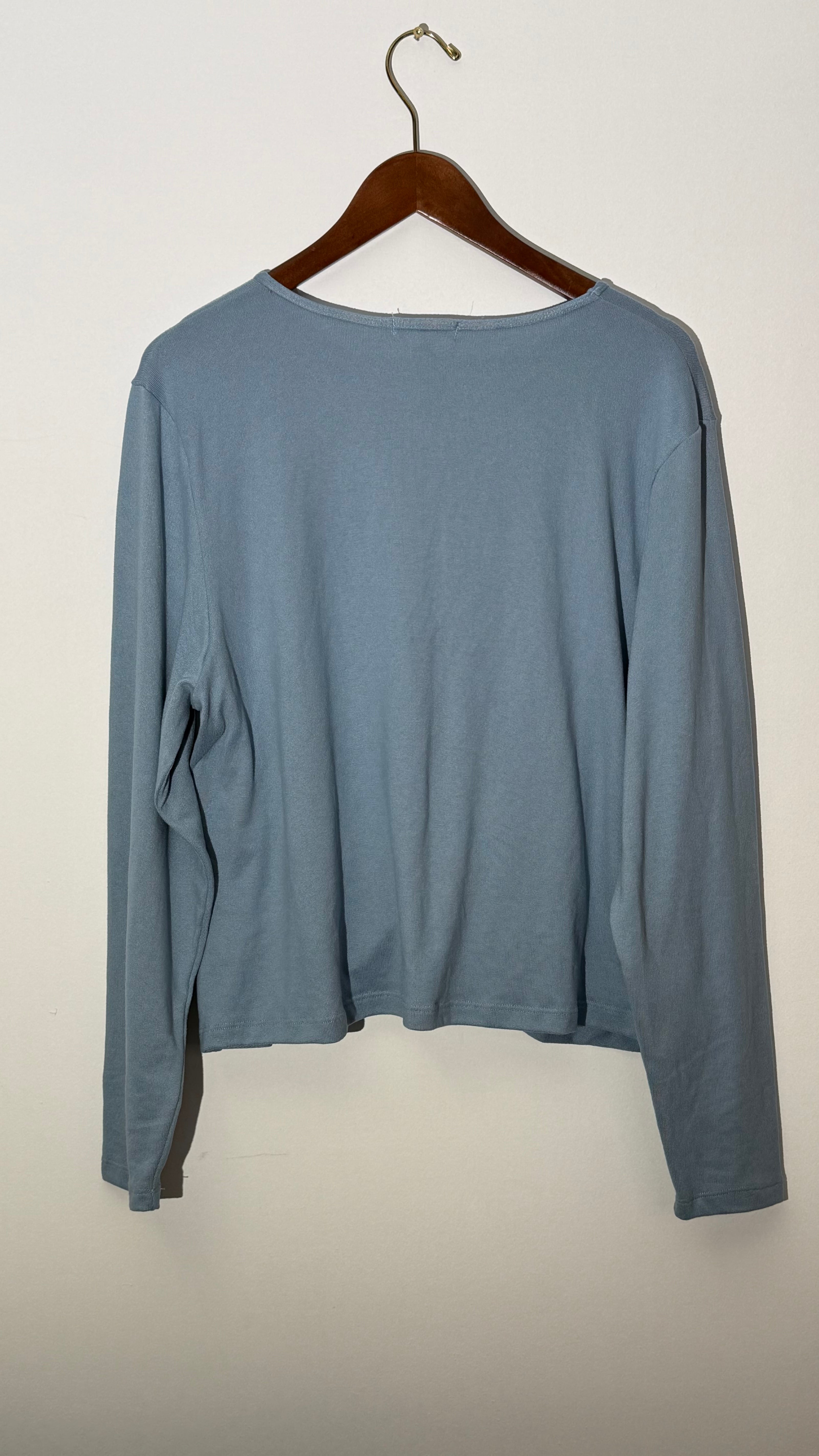 Feathers Light Blue Front Knot Twist Long Sleeve Ribbed Knit Top, Size 3X