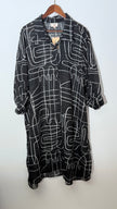 Girl Soul Black and White Abstract Print Sheer Button Down Longline Tunic, Size 3X