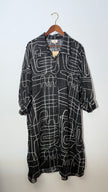 Girl Soul Black and White Abstract Print Sheer Button Down Longline Tunic, Size 3X
