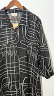 Girl Soul Black and White Abstract Print Sheer Button Down Longline Tunic, Size 3X