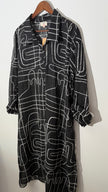 Girl Soul Black and White Abstract Print Sheer Button Down Longline Tunic, Size 3X