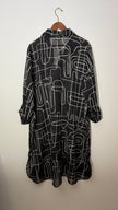 Girl Soul Black and White Abstract Print Sheer Button Down Longline Tunic, Size 3X