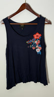 W5 Navy Floral Embroidered Scoop Neck Sleeveless Knit Tank Top, Size Medium