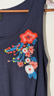 W5 Navy Floral Embroidered Scoop Neck Sleeveless Knit Tank Top, Size Medium