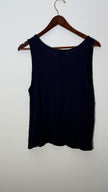 W5 Navy Floral Embroidered Scoop Neck Sleeveless Knit Tank Top, Size Medium