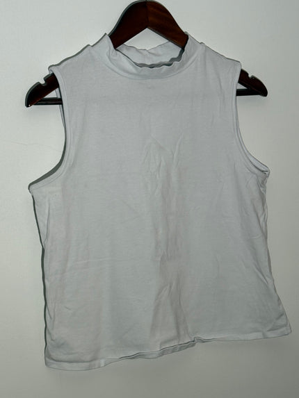 ModCloth White Mock Neck Sleeveless Knit Tank Top, Size Large