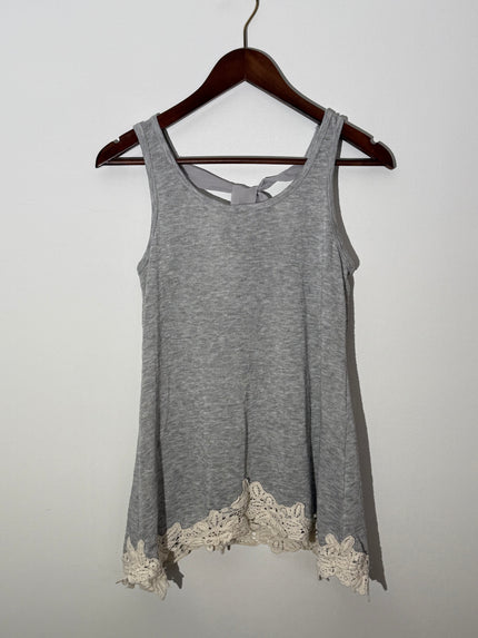 mmCmmCmm Gray Heathered Lace Hem Back-Tie Sleeveless Top, SIze Medium