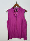 Mossimo Magenta Textured Ruffle Mock Neck Tie Front Sleeveless Blouse, Size Large