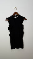 Maeve by Anthropologie Black Textured Mock Neck Ruffle Trim Sleeveless Blouse, Small