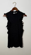 Maeve by Anthropologie Black Textured Mock Neck Ruffle Trim Sleeveless Blouse, Small