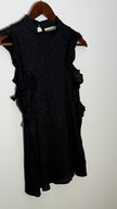 Maeve by Anthropologie Black Textured Mock Neck Ruffle Trim Sleeveless Blouse, Small