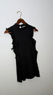 Maeve by Anthropologie Black Textured Mock Neck Ruffle Trim Sleeveless Blouse, Small