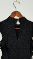 Maeve by Anthropologie Black Textured Mock Neck Ruffle Trim Sleeveless Blouse, Small