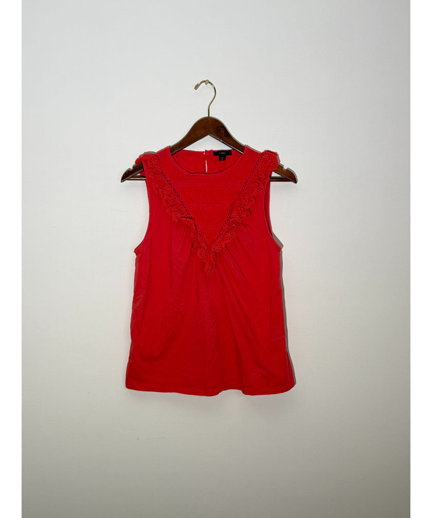 J. Crew Red Eyelet Ruffle Trim Sleeveless Top Regular Fit Size Medium
