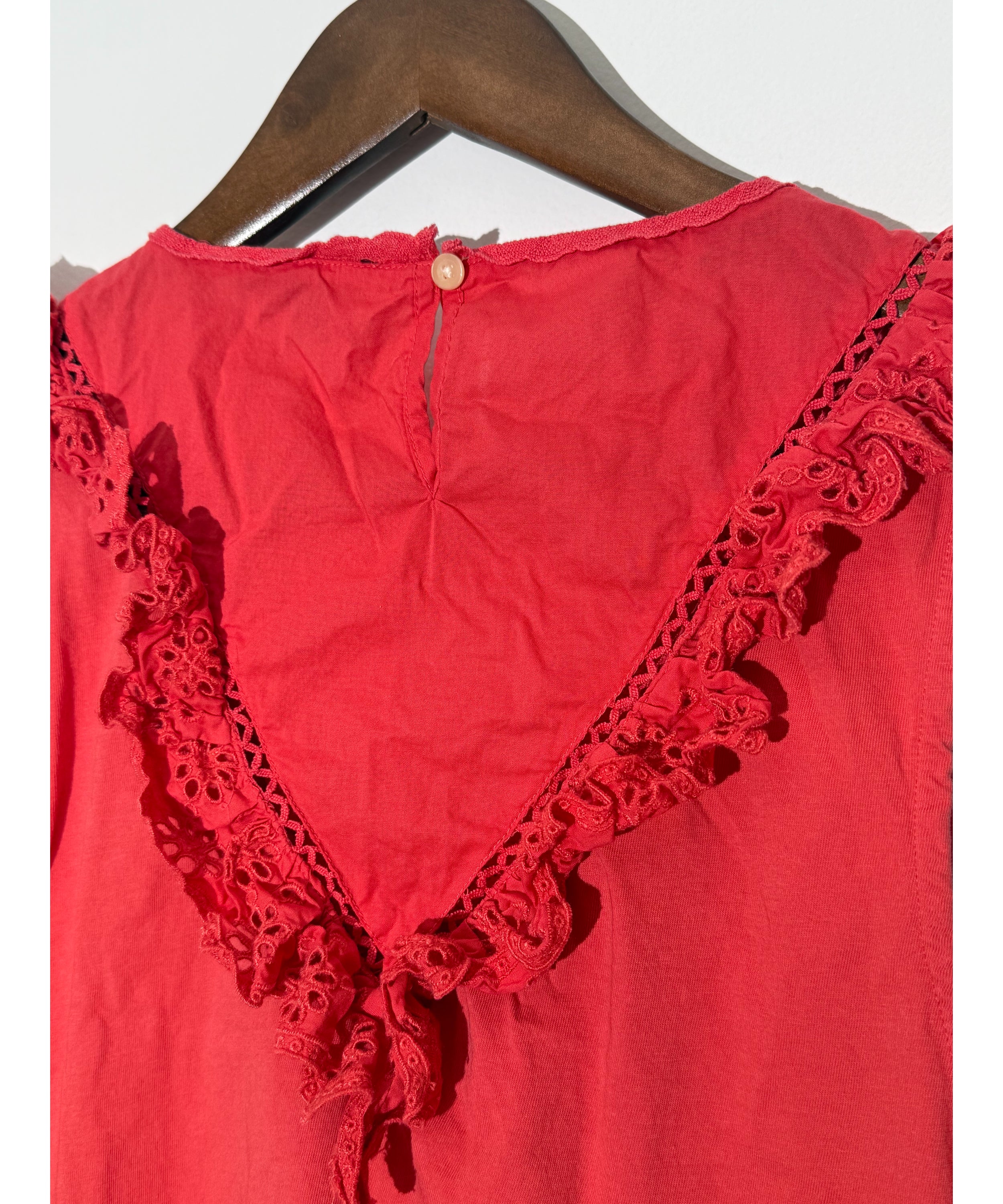 J. Crew Red Eyelet Ruffle Trim Sleeveless Top Regular Fit Size Medium