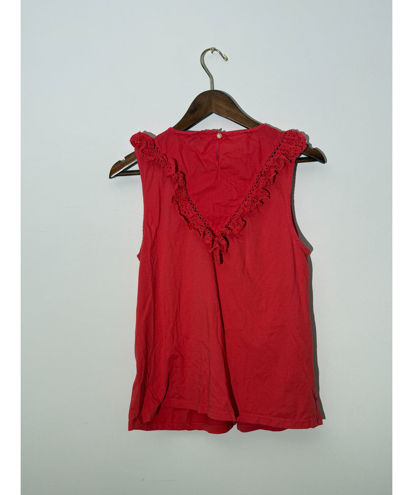 J. Crew Red Eyelet Ruffle Trim Sleeveless Top Regular Fit Size Medium