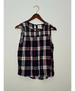 Knox Rose Navy Blue and Red Plaid Smocked Sleeveless Blouse Regular Fit Size Medium