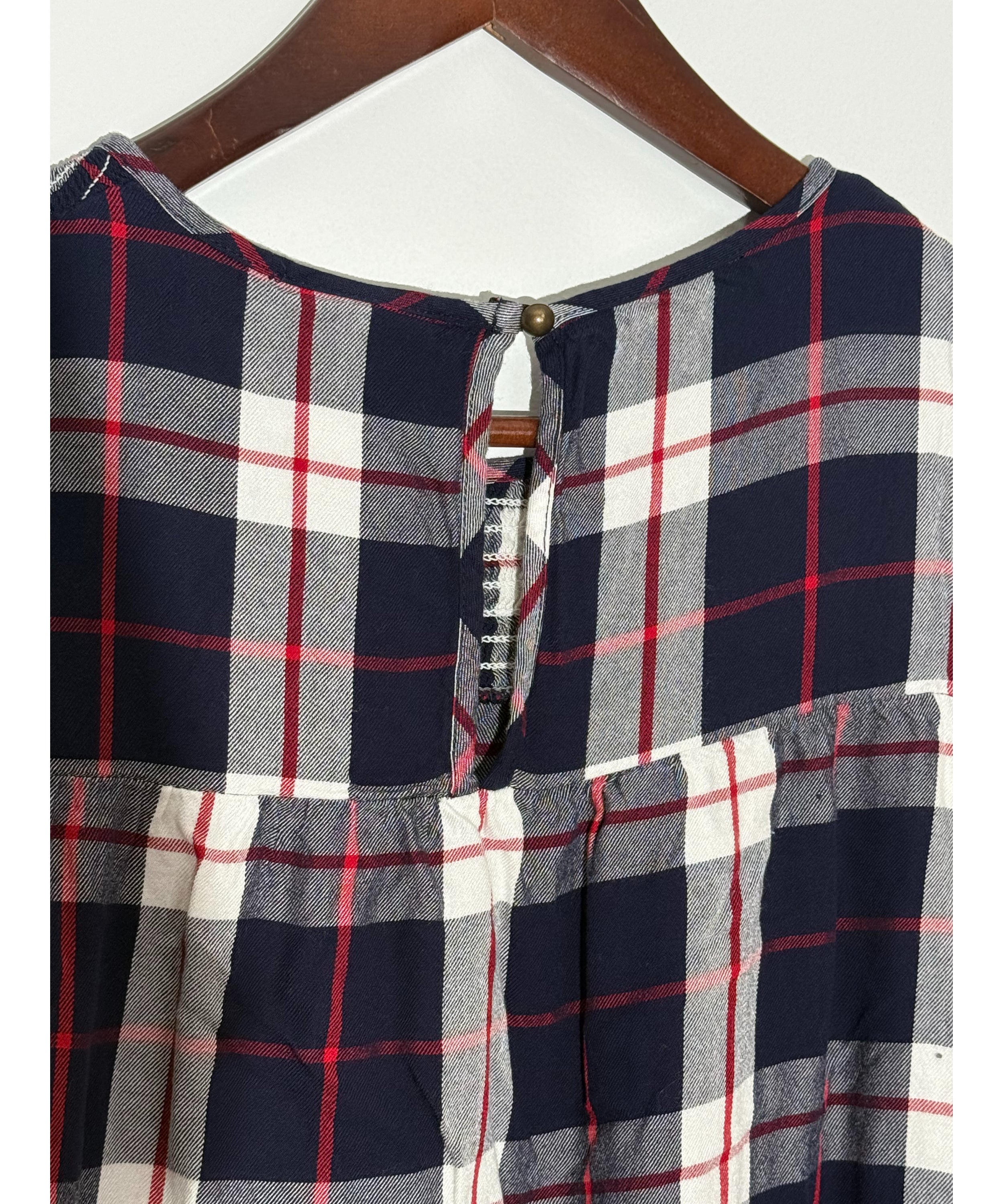 Knox Rose Navy Blue and Red Plaid Smocked Sleeveless Blouse Regular Fit Size Medium