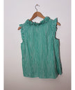 Crown & Ivy Green Gingham Ruffle V-Neck Sleeveless Top Regular Fit Size Medium