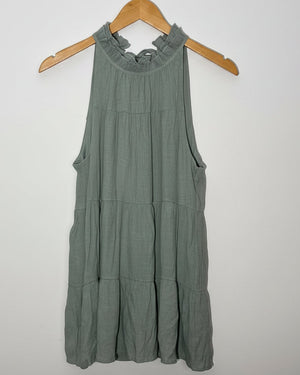Indigo Soul Sage Green Tiered Ruffle Halter Neck Babydoll Tank Top Size Large
