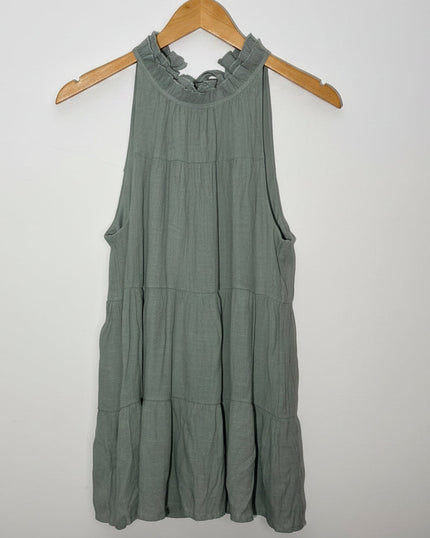 Indigo Soul Sage Green Tiered Ruffle Halter Neck Babydoll Tank Top Size Large