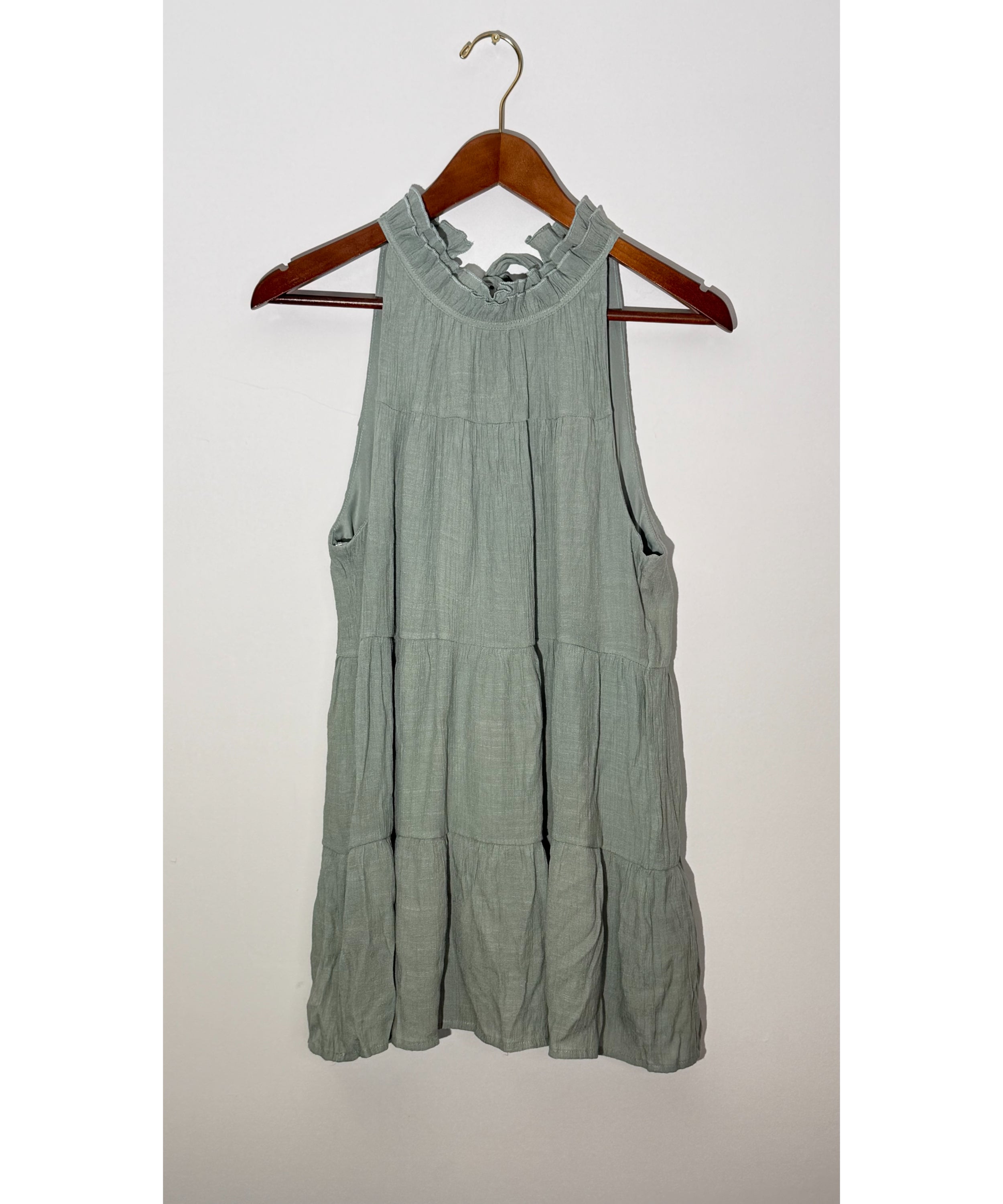 Indigo Soul Sage Green Tiered Ruffle Halter Neck Babydoll Tank Top Size Large