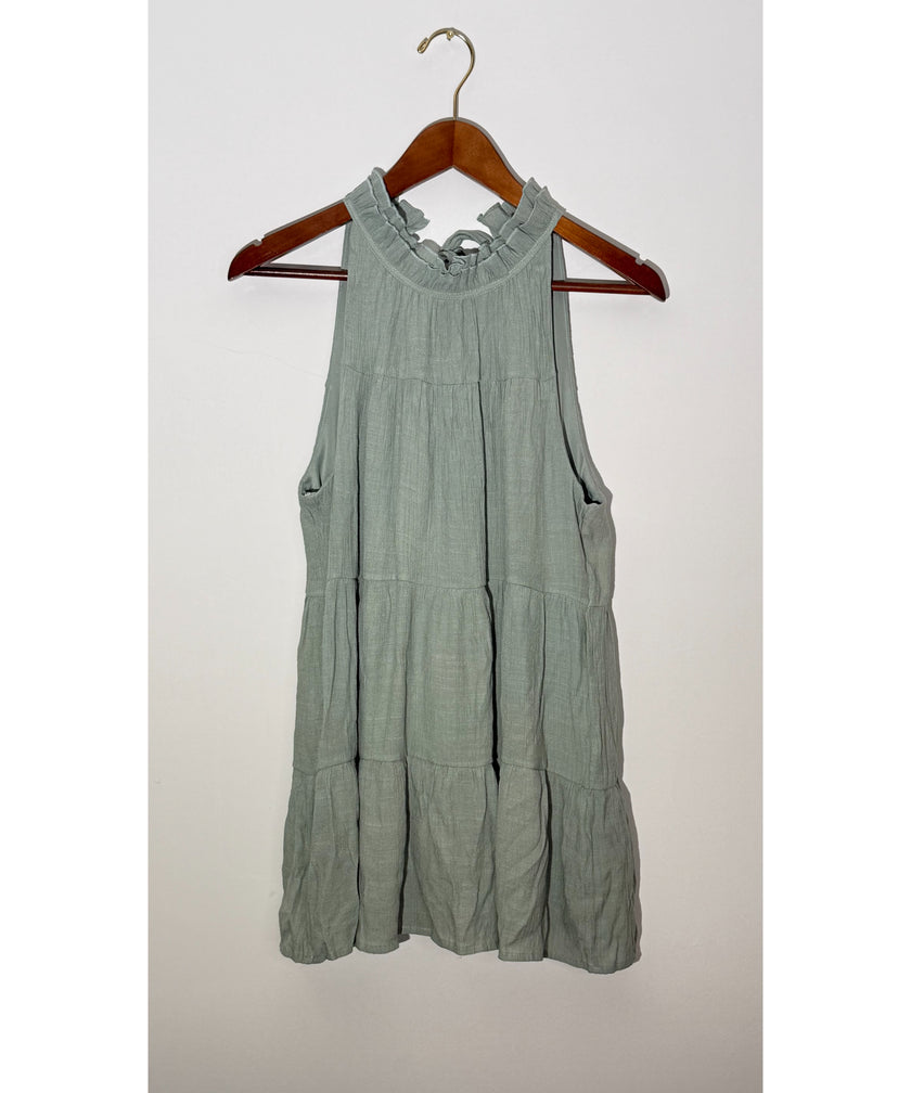 Indigo Soul Sage Green Tiered Ruffle Halter Neck Babydoll Tank Top Size Large
