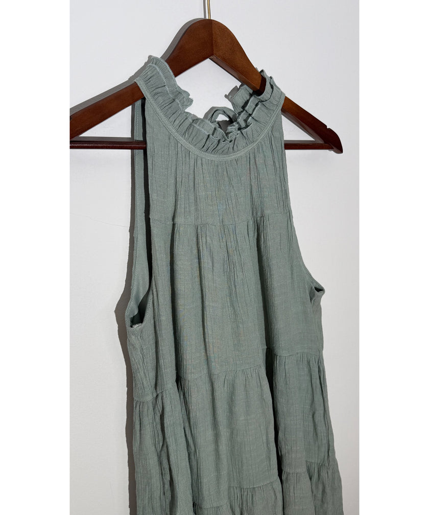 Indigo Soul Sage Green Tiered Ruffle Halter Neck Babydoll Tank Top Size Large