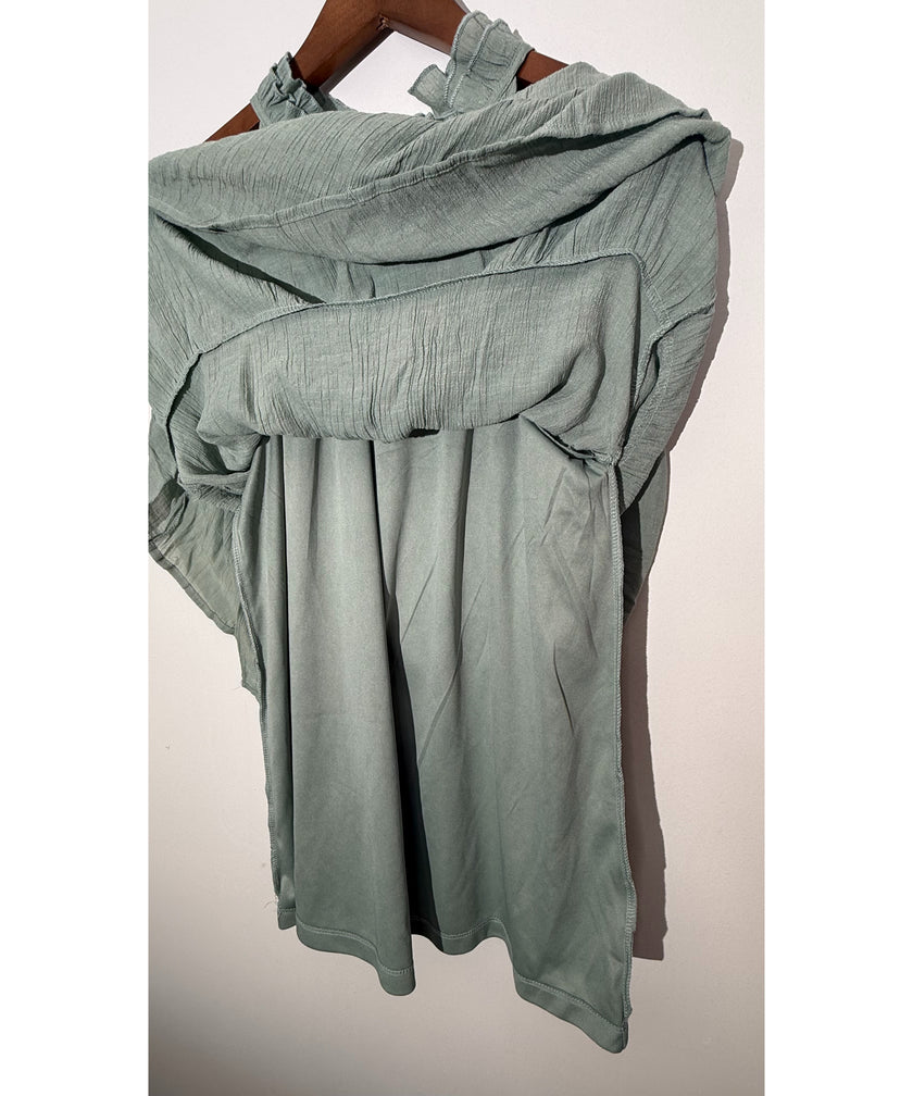 Indigo Soul Sage Green Tiered Ruffle Halter Neck Babydoll Tank Top Size Large