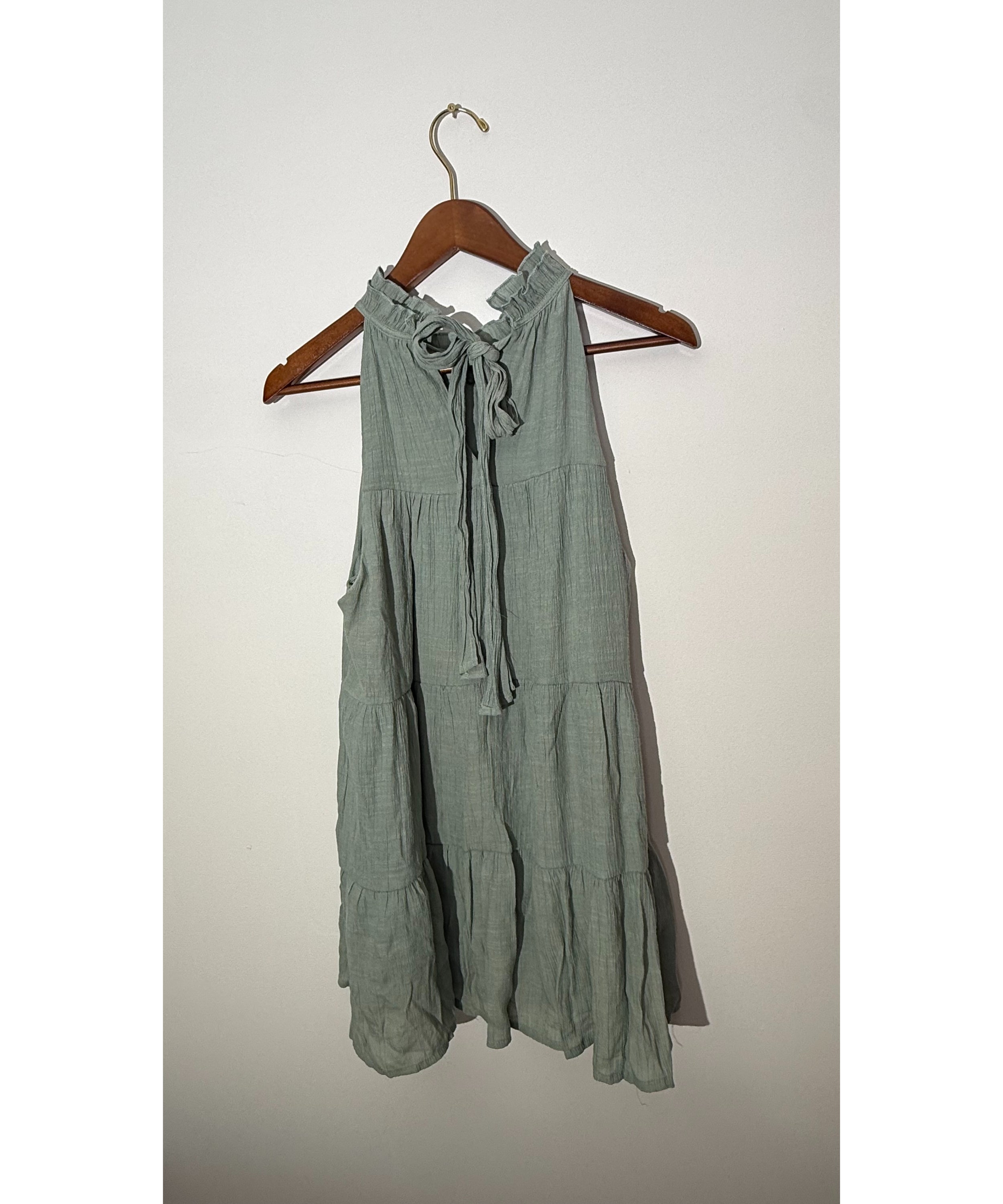 Indigo Soul Sage Green Tiered Ruffle Halter Neck Babydoll Tank Top Size Large