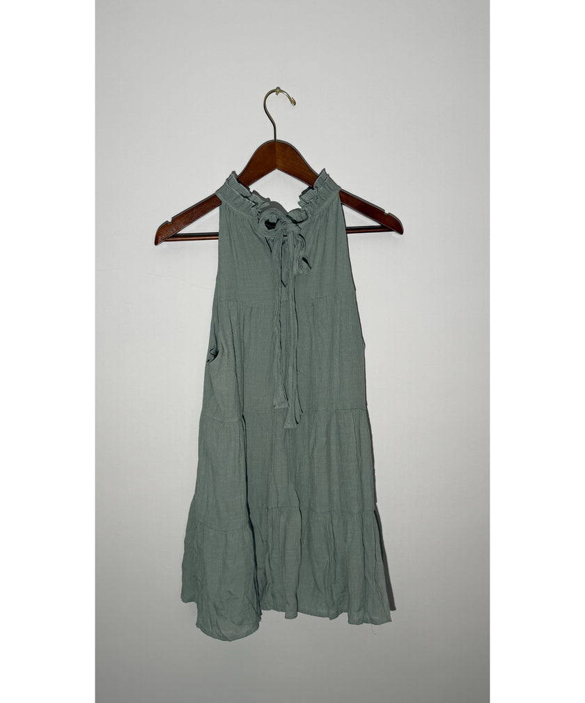 Indigo Soul Sage Green Tiered Ruffle Halter Neck Babydoll Tank Top Size Large