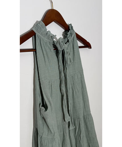 Indigo Soul Sage Green Tiered Ruffle Halter Neck Babydoll Tank Top Size Large