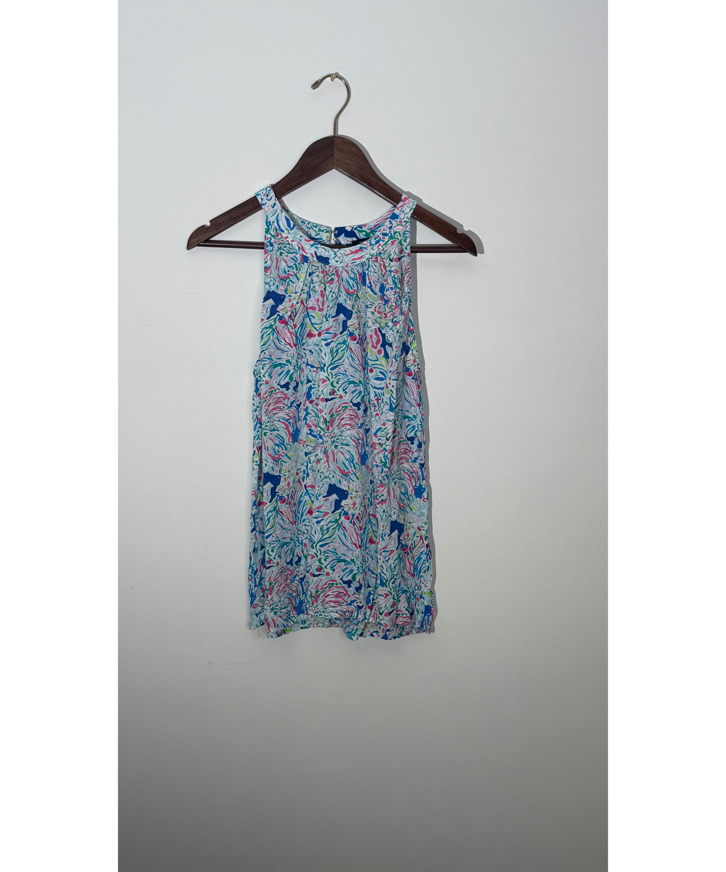 Anne Carson Multi-Color Abstract Print High Neck Sleeveless Blouse, Size L