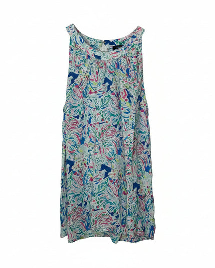 Anne Carson Multi-Color Abstract Print High Neck Sleeveless Blouse, Size L