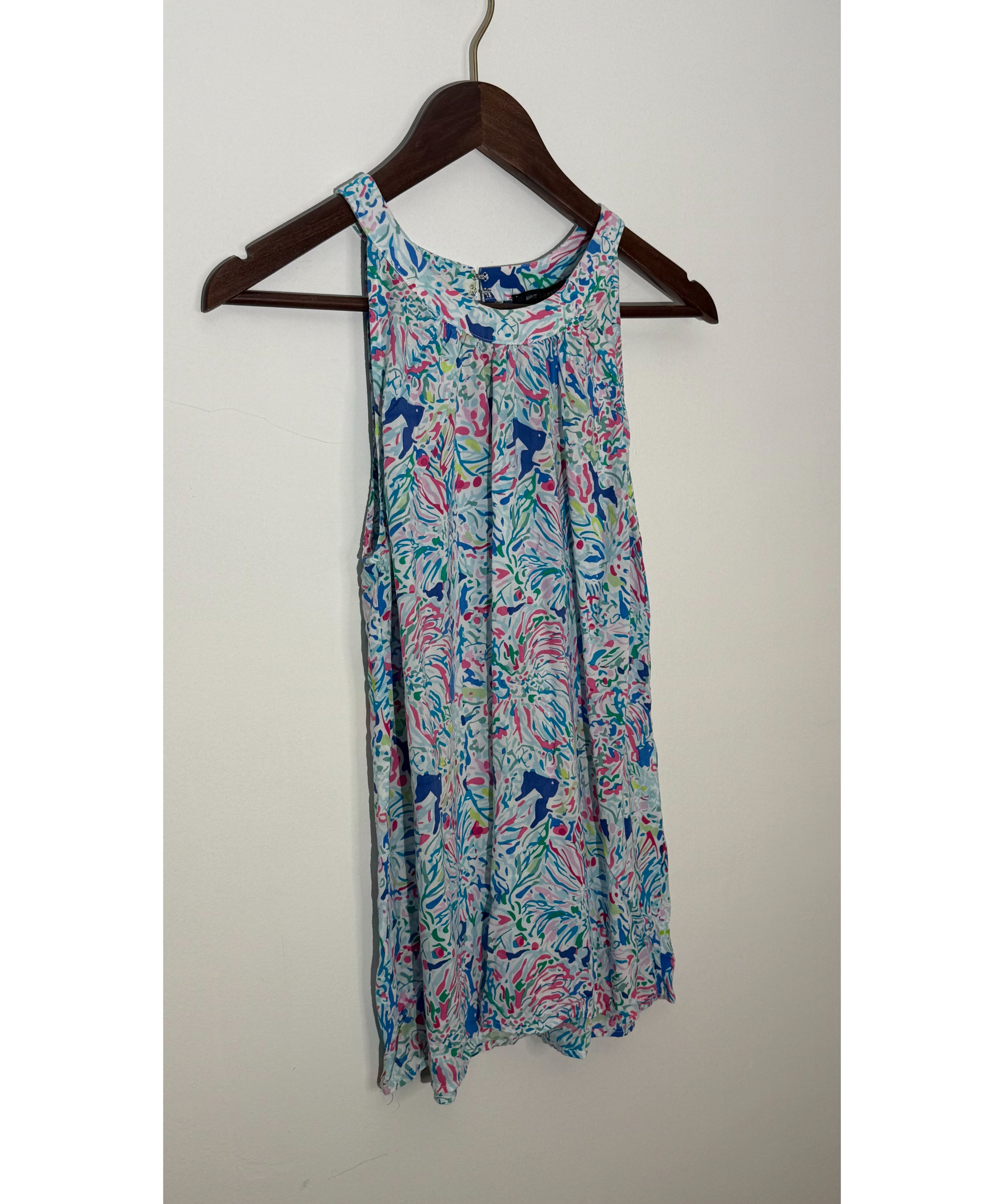 Anne Carson Multi-Color Abstract Print High Neck Sleeveless Blouse, Size L