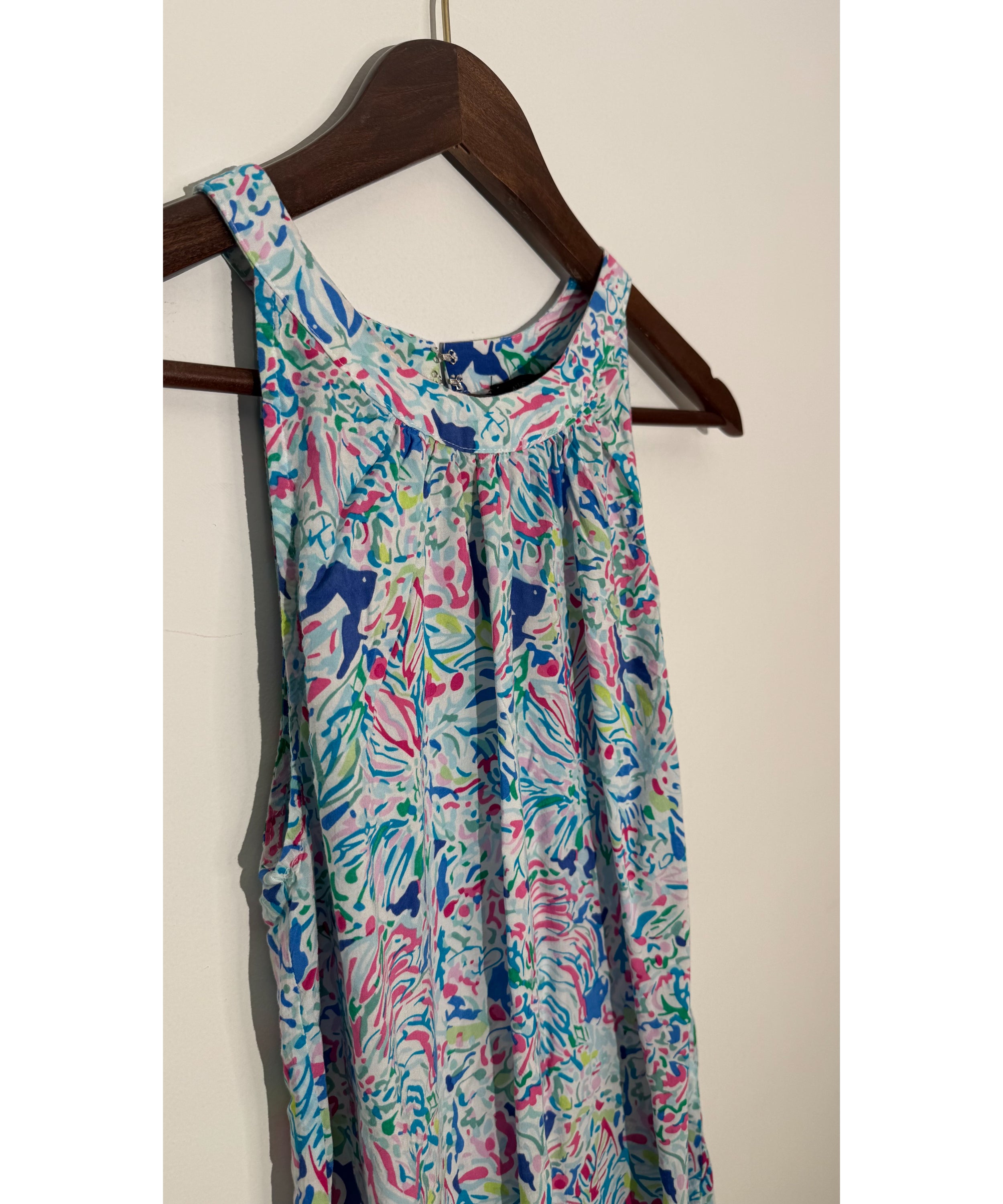Anne Carson Multi-Color Abstract Print High Neck Sleeveless Blouse, Size L