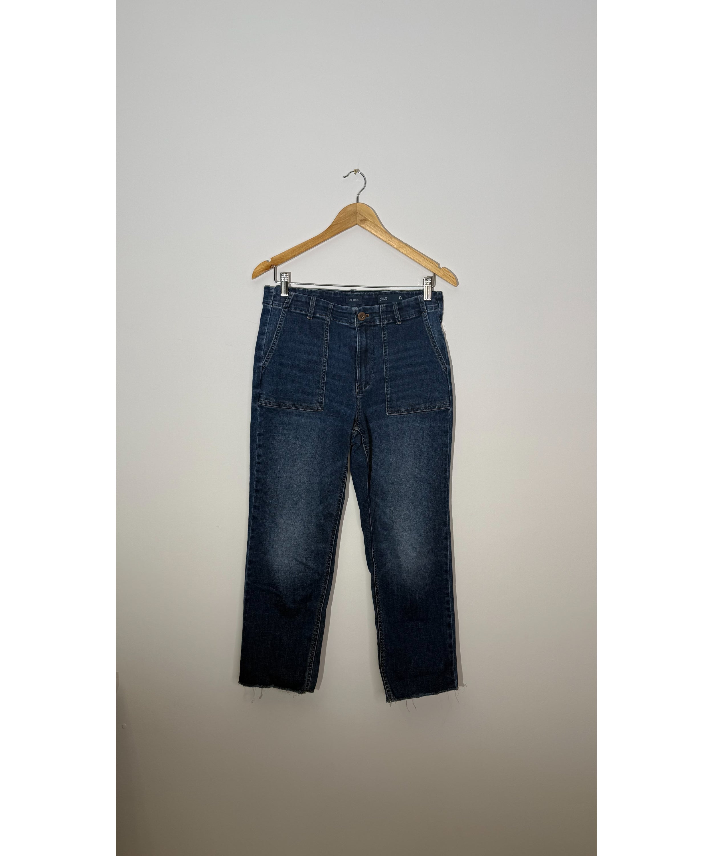 J. Jill Dark Wash Denim High-Rise Straight Leg Patch Pocket Jeans, Size 10