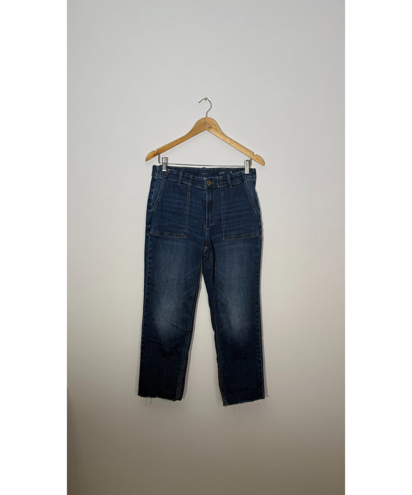 J. Jill Dark Wash Denim High-Rise Straight Leg Patch Pocket Jeans, Size 10