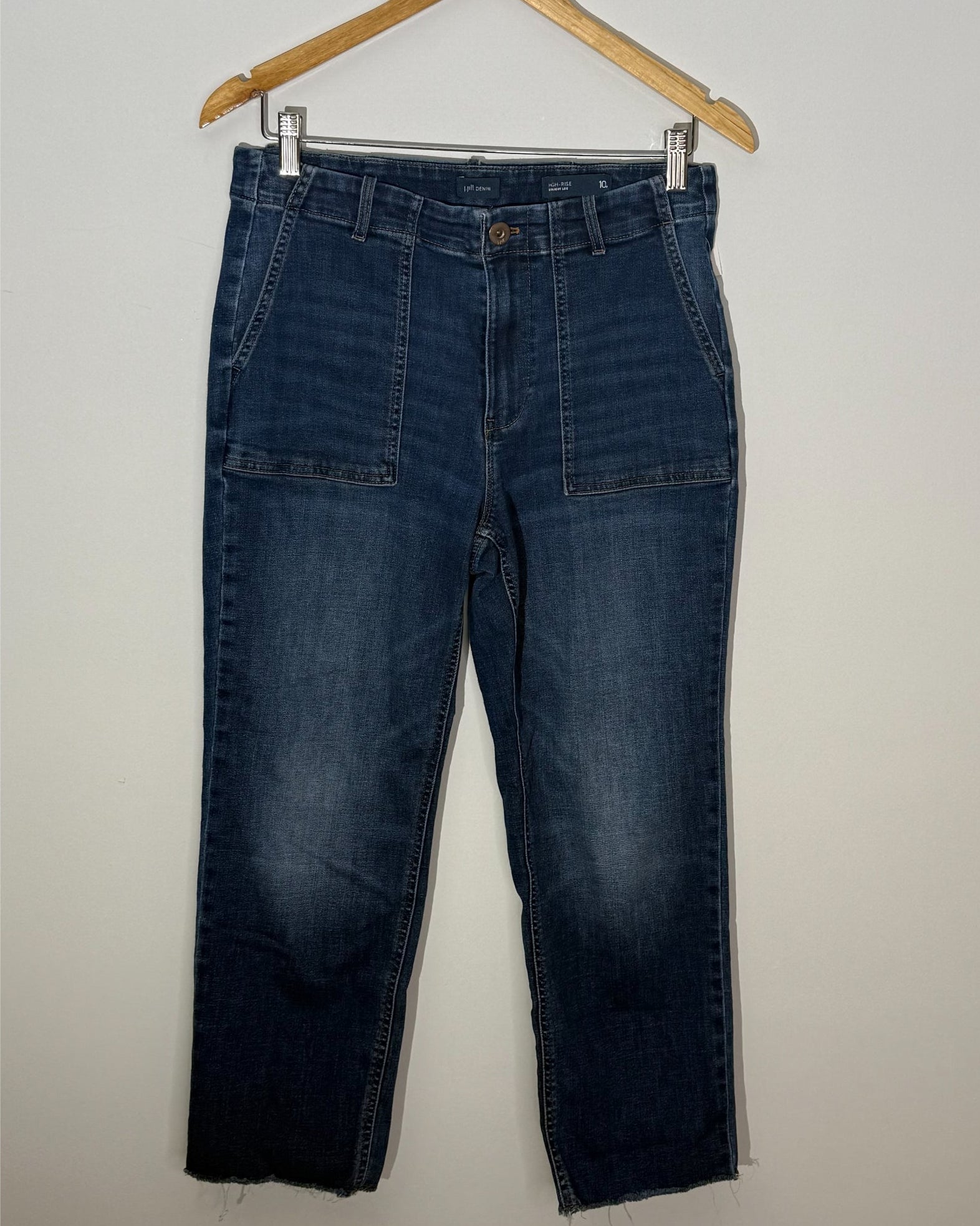 J. Jill Dark Wash Denim High-Rise Straight Leg Patch Pocket Jeans, Size 10